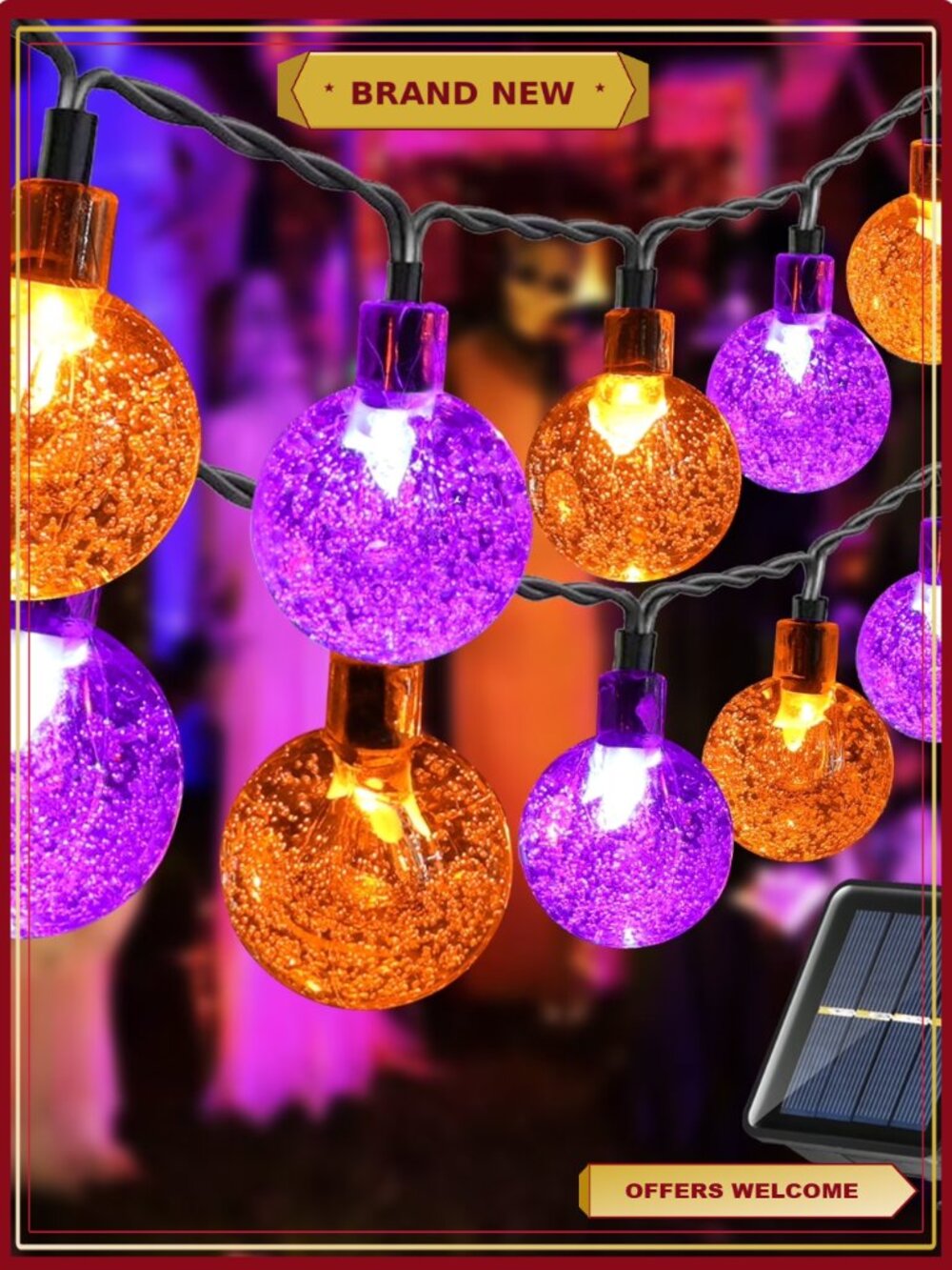 Solar Halloween String Lights 35.6ft 60 LED Globe 8 Modes Waterproof Outdoor